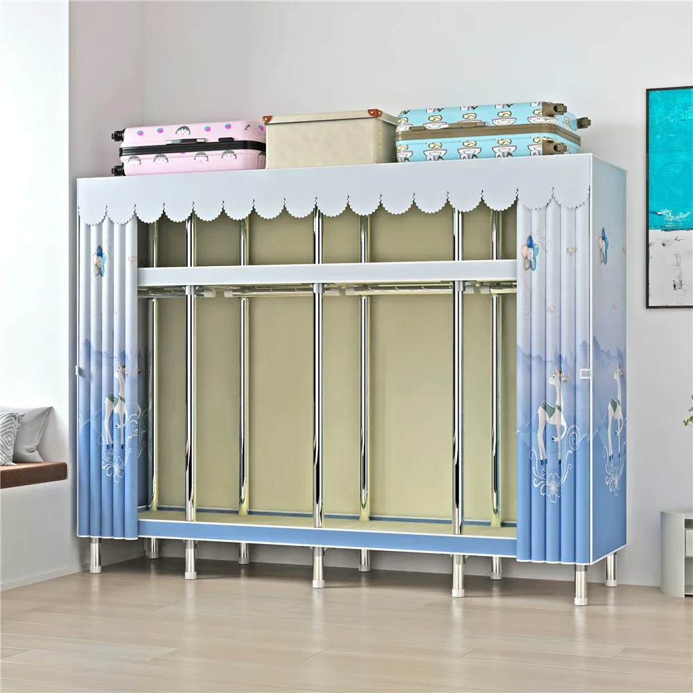 

'205cm Modern DIY Zipper Fabric Metal Frame Organizer Closets Wholesale Bedroom 4 Columns Clothes Storage Wardrobe