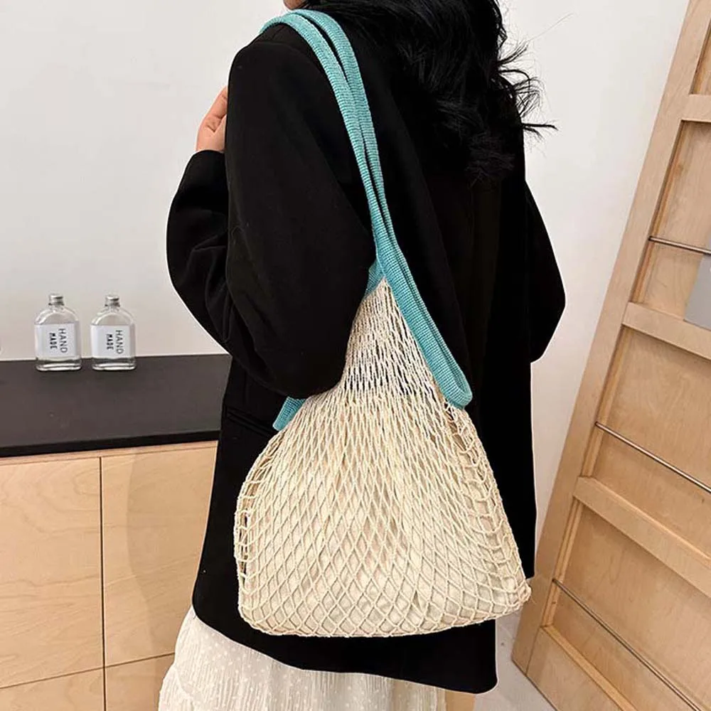 

Полиэстеровая полая тканая сумка на плечо с карманами большой емкости, вязаные сумки, дышащие летние пляжные сумки с краем