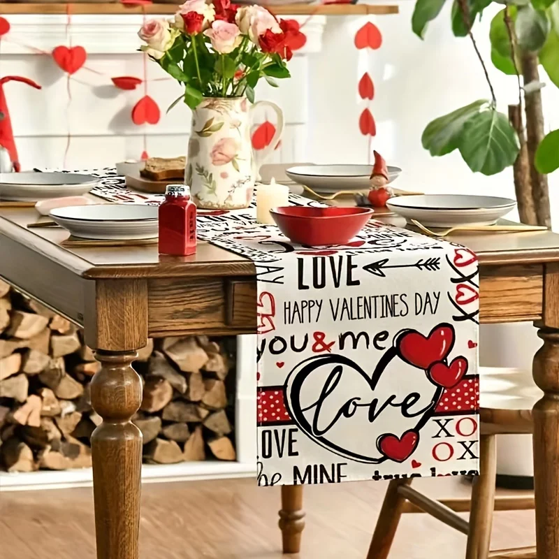 Valentine's Day Love Heart Table Runner - for Kitchen Dining Home Party Decor