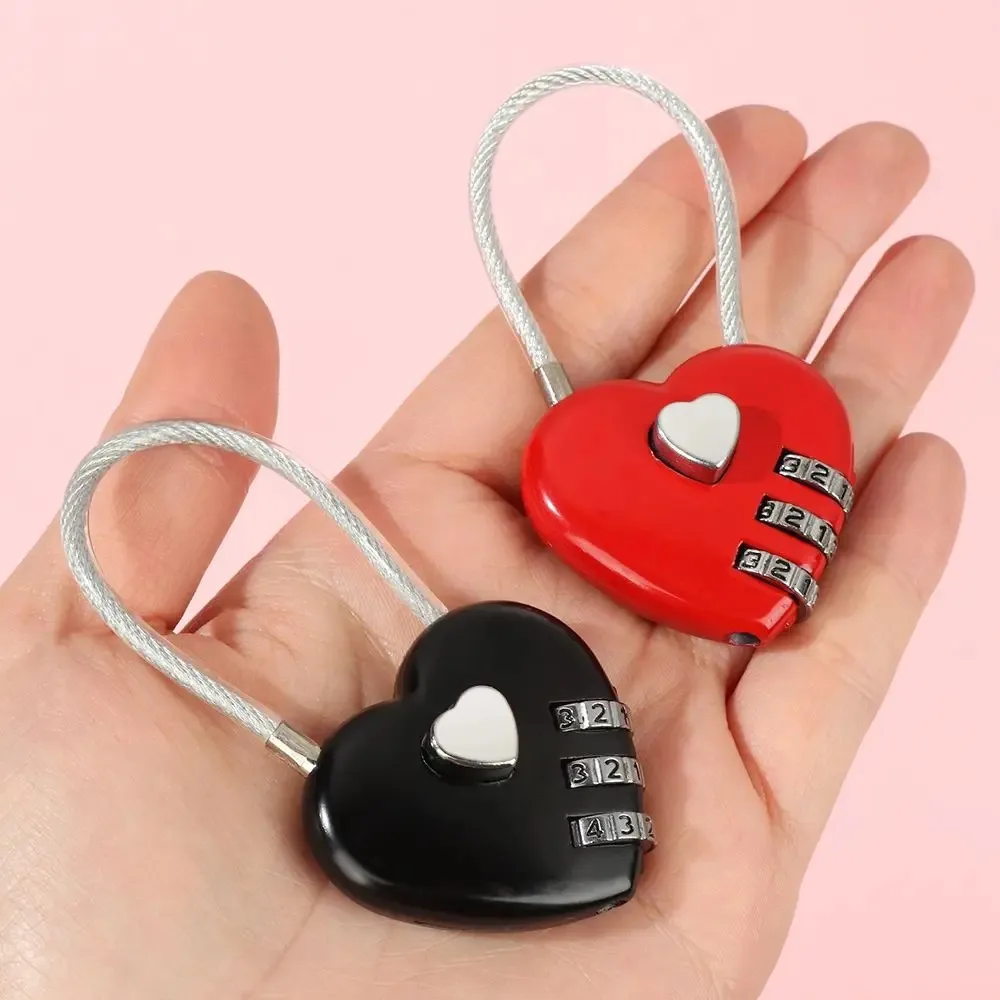 Heart Shaped 3 Digit Combination Lock, Steel Wire Rope Padlock Love Promise Lock For Luggage Backpack Jewelry Box Wedding Couple