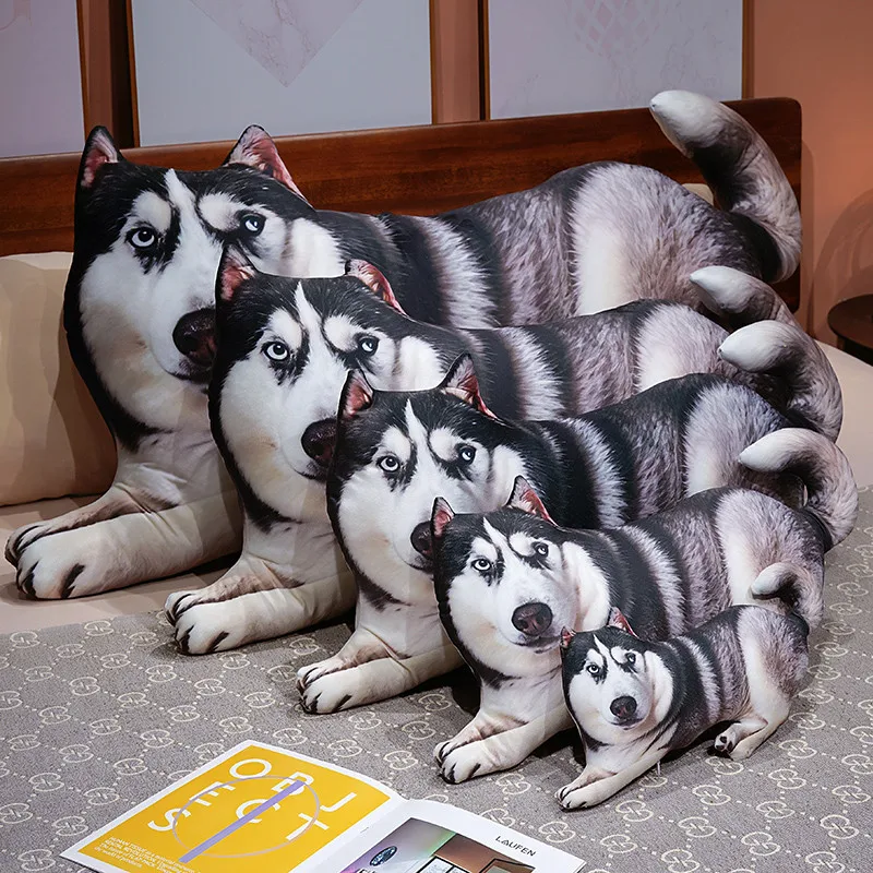 Simulation Husky Dog Stuffed Pillow 3D Print Husky Cushion Weird Creative Prank Gift Home Bedroom Living Room Decor