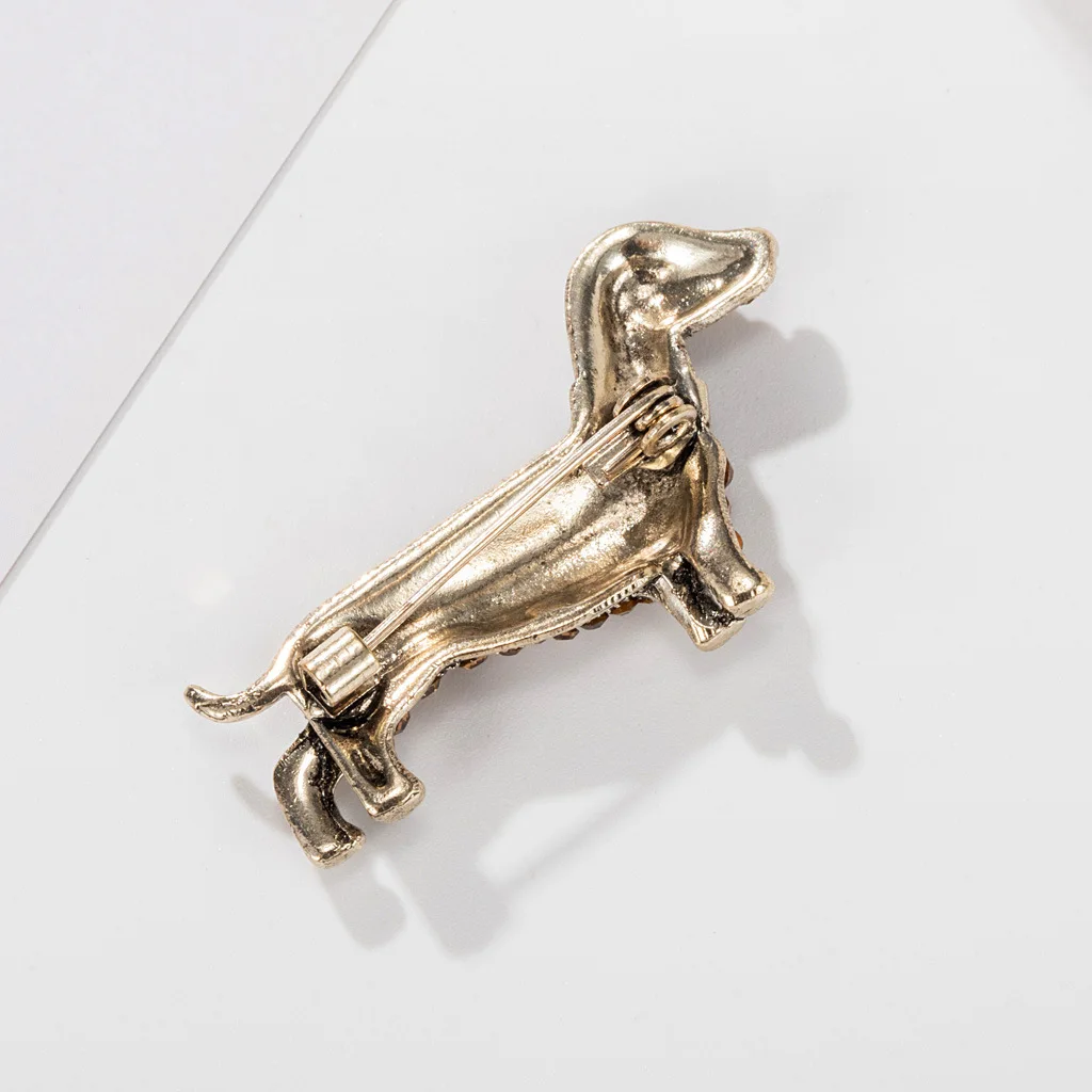 Vintage Lovely Dog Brooches For Women Unisex Full Rhinestone Dachshund Puppy Pets Animal Party Casual Brooch Pins Gifts