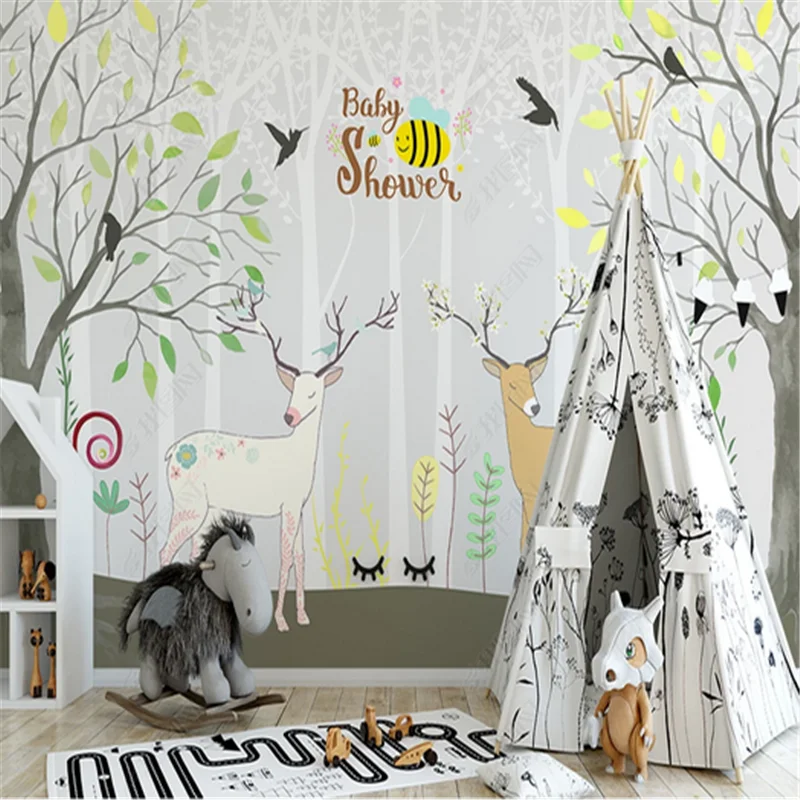 

Mural Wallpaper for Kids Room Hand-painted Forest Elk Children's Room Sofa TV background wall Paper 3D bedroom decor wallpapers