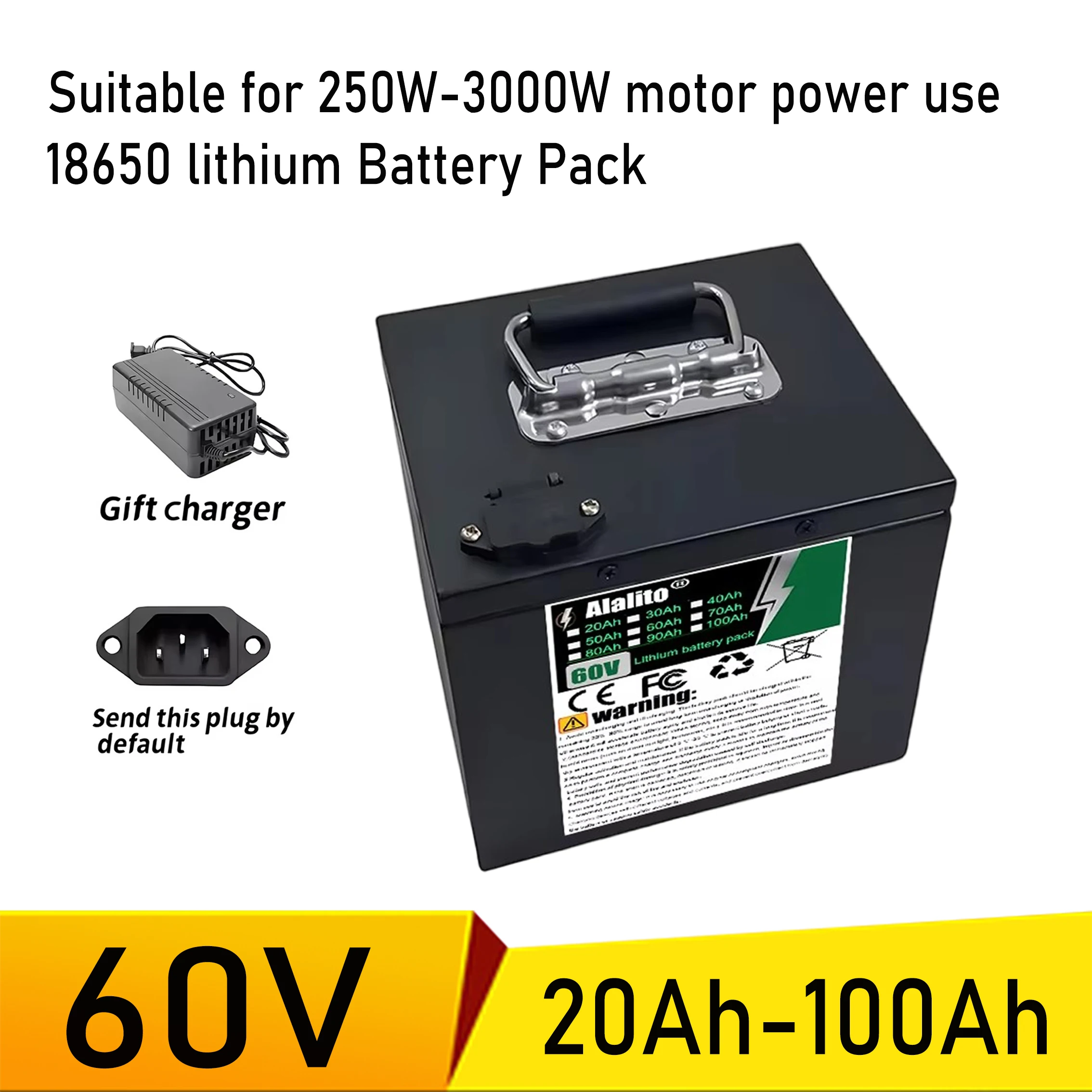 Suitable for replacing batteries in devices below 3000W, 18650 lithium-ion batteries, 60V 100Ah