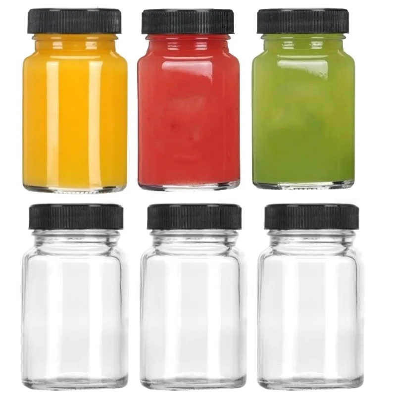 6 botellas de chupito de vidrio de 2 oz con tapas: mini botellas de viaje transparentes para cerveza de jengibre, tonias saludables, jugo, muestras y whisky