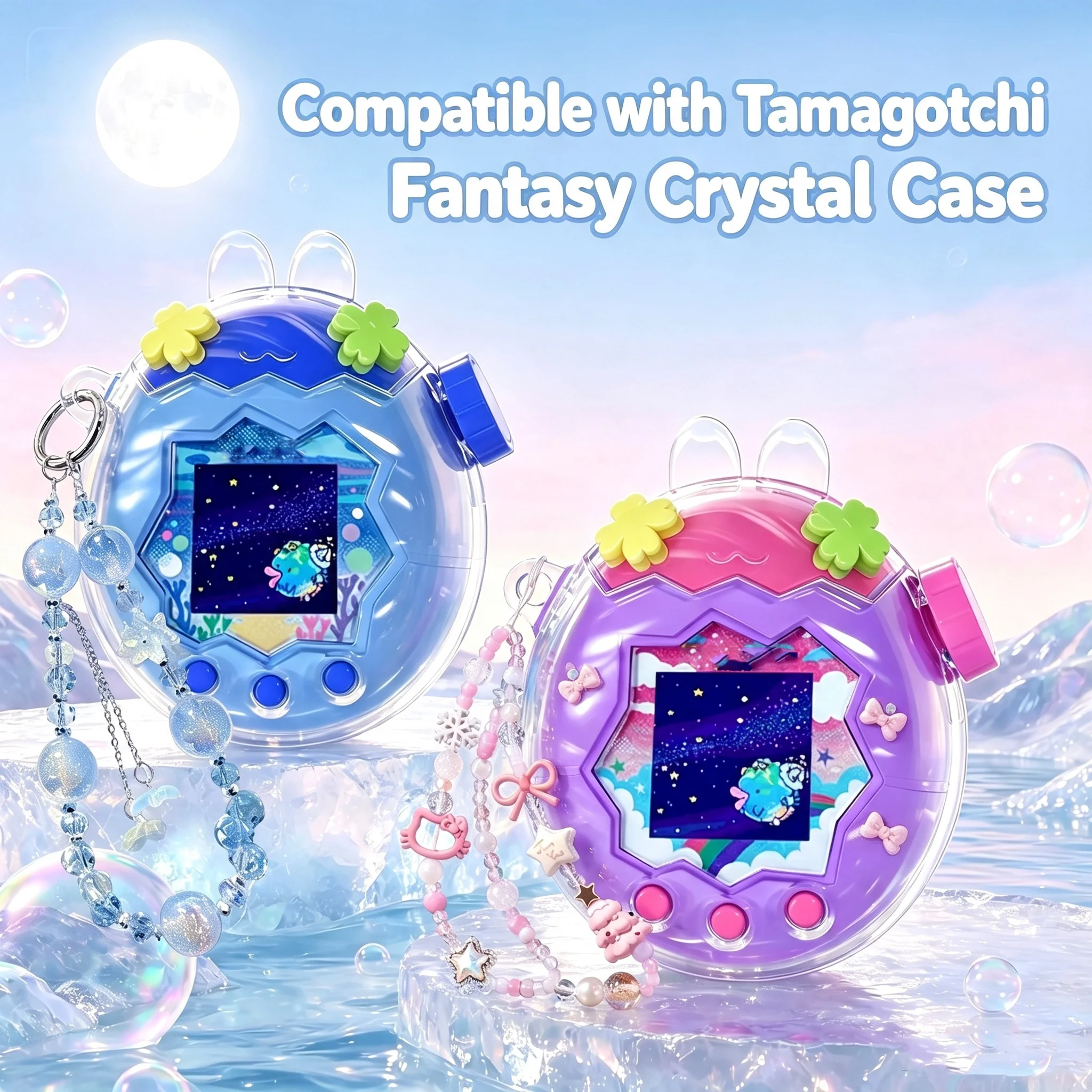 For Tamagotchi Paradise Crystal PC Case Clear Sparkle Cover with Openable Lid Drop Proof Scratch Resistant Protective Shell