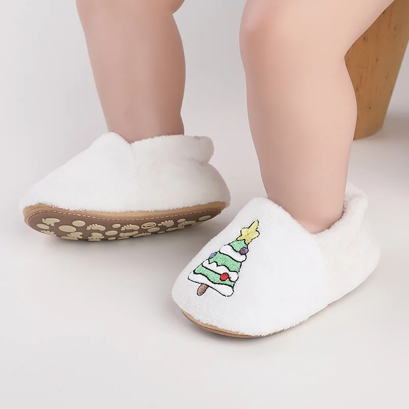 Baby Non-slip Floor Shoes Newborn Cute Warm Slipper With Soft Sole Toddler Christmas Tree Printed Walking Shoes