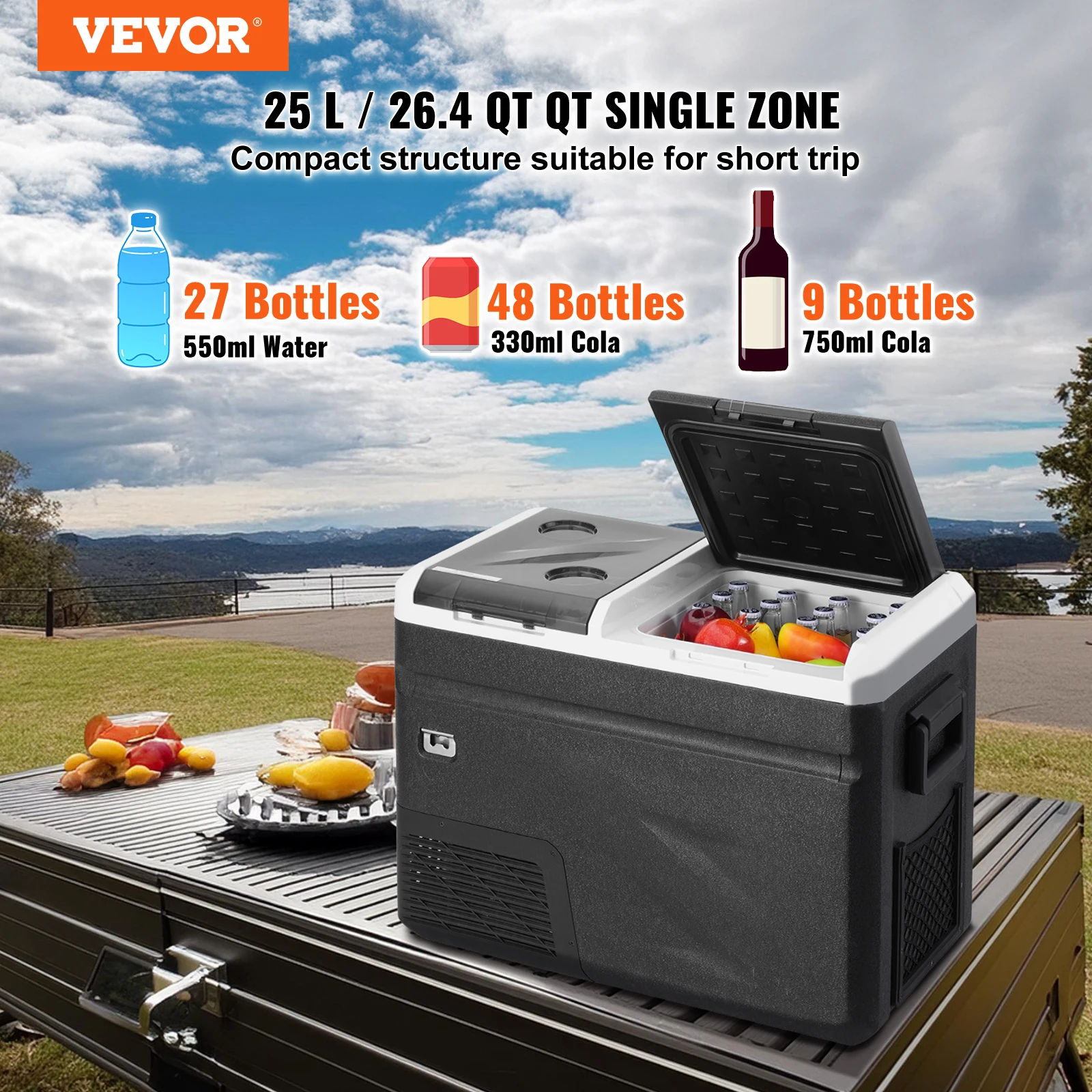 VEVOR 36L Car Refrigerator,w/Ice Making Function,12V Car Fridge, Dual Zone Portable Freezer,-4℉-68℉ Adjustable,Compressor Cooler