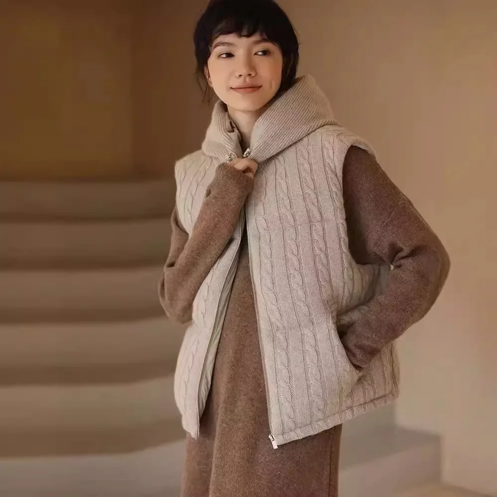 

Autumn and Winter New Women's Down Hooded Vest Commuting Knitted Vest Jacket