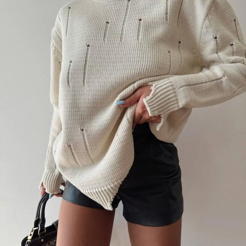 

Women's Loose Pullover round Neck Sweater Hand-Worn Early Autumn Top New European American Style