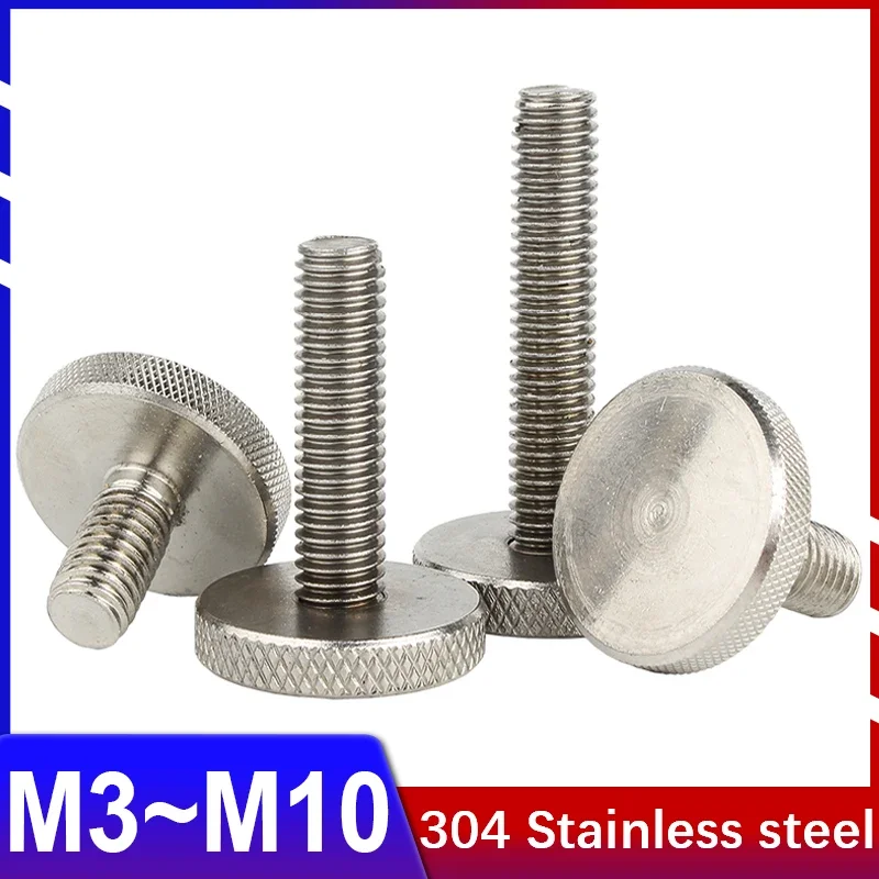 GB835 Flat Head Head Handle Thumb Screw 304 Stainless Steel Knurled Big Head Round Adjusting Bolt Advertising Nail M3M4M5M6M8M10