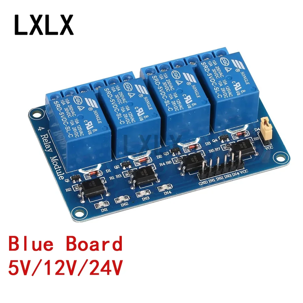 2-10PCS 4 Channel 5V/12V/24V Relay Module with Optocoupler High/low Level Trigger Expansion Board for Raspberry Pi Arduino