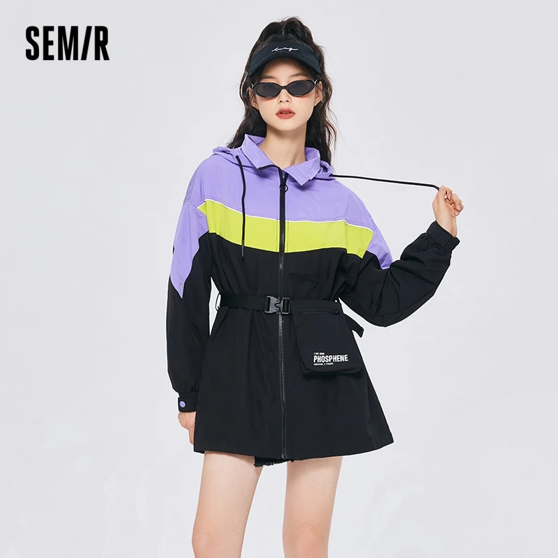 Imagem -03 - Semir Cabolsa Feminino Meados de Comprimento com Capuz Cor Combinando Cintura 2023 Outono Novo Solto Jaqueta Casual Senhoras Roupas Tendência