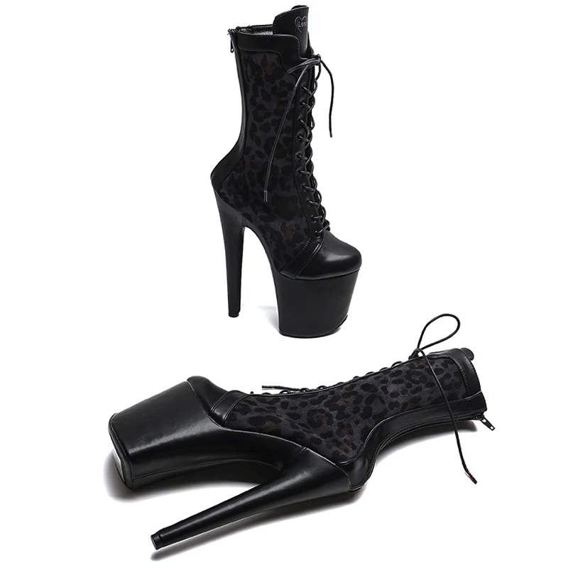 Leecabe 20CM/8Inch  Suede Leopard upper  Trend fashion boots party Platform  High Heels stripper heel Pole Dance boot