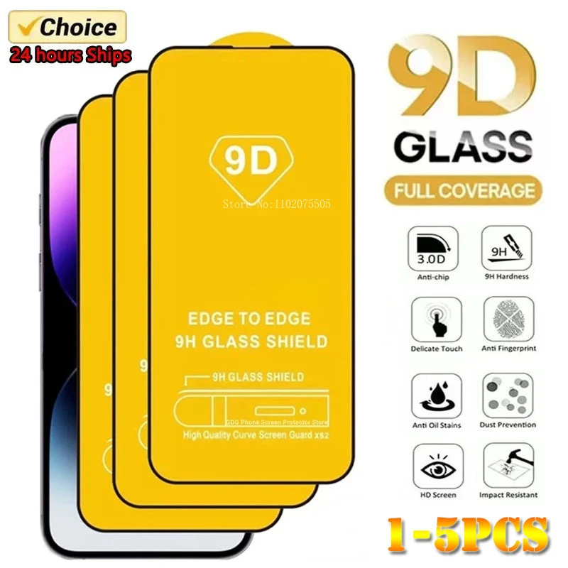 3PCS 9D HD Tempered Glass for IPhone 15 14 13 12 11 PRO MAX Black Edge Screen Protectors for IPhone 12mini XR 7 8 Plus XS Max