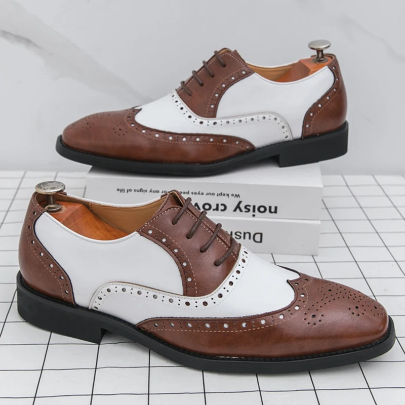 

Classic Casual Business Shoes Men Retro White Brogues Leather Office Shoes Men Formal Social Wedding Dress Leather Oxford Shoes