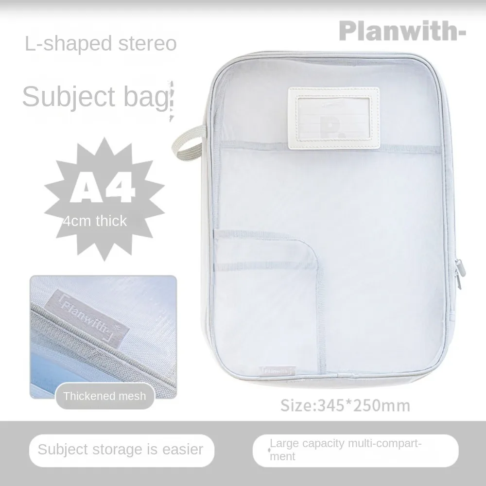 

A4 Nylon Mesh File Bag Multifunctional Solid Color File Folder Bag Transparent Large Capacity File Pocket School Office Supplies