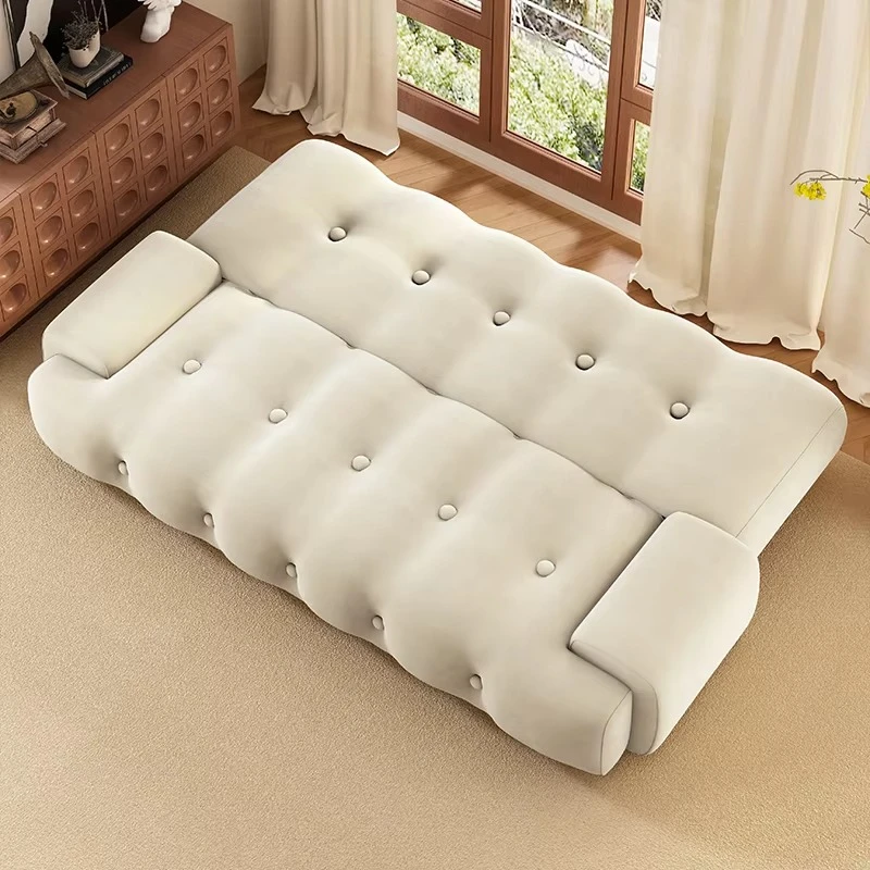 

Fabric sofa bed folding dual-purpose living room bedroom new French straight row cream wind sofa