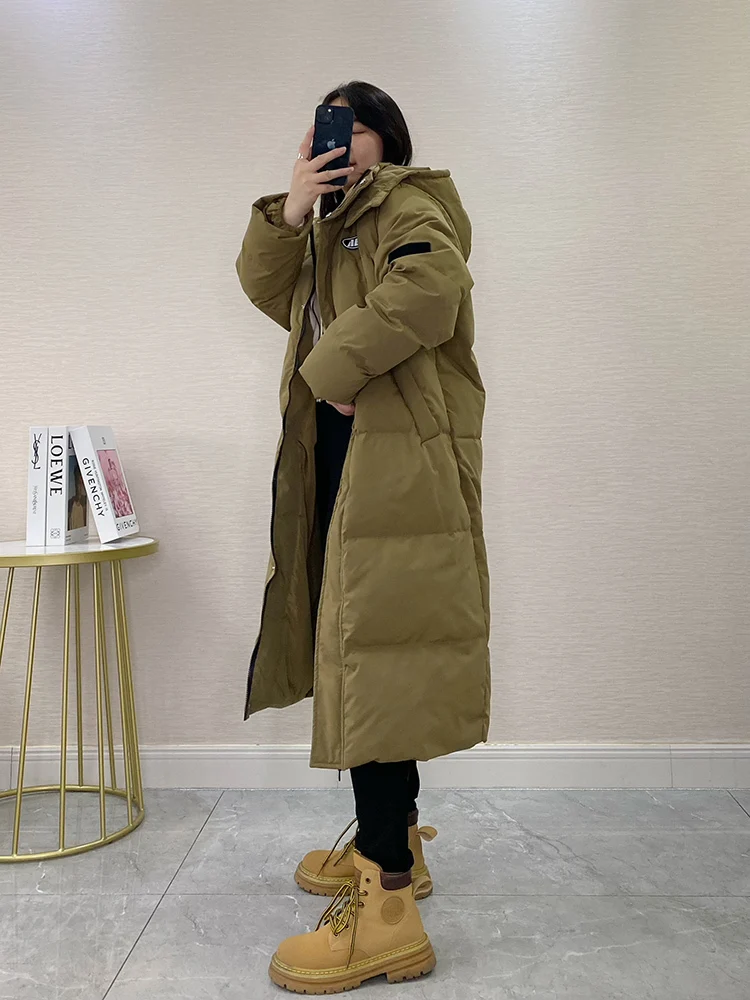 2023 Winter Women 90% White Duck Down Coat Thick X-Long Puffer Jacket Large Size Loose Warm Overcoat Female Hooded Parkas