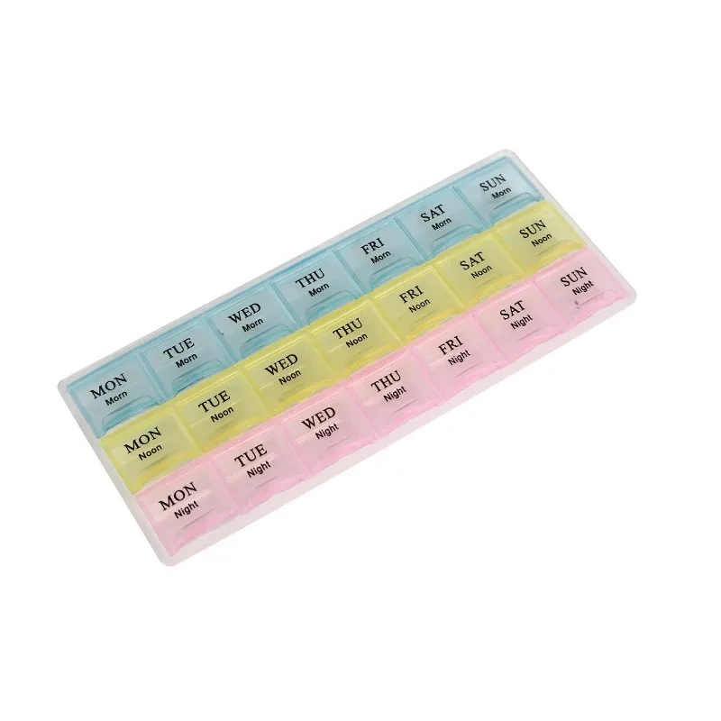 Portable Travel Pill Box Cases Organizer 21 Grids 7 Days 3 Times One Day with Large Compartments for Vitamins Household Medicine