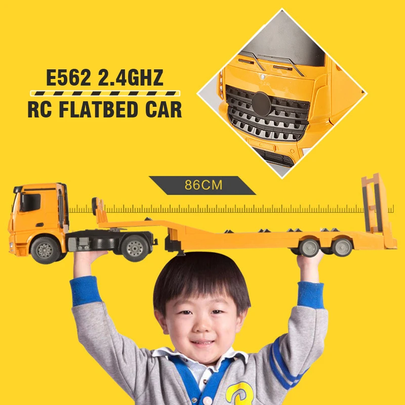 DOUBLE E RC Trailer Truck Car Model 2.4G Construction Tractor Trailer Remote Control Flipable Flatbed Vehicle Kids Toys for Boys