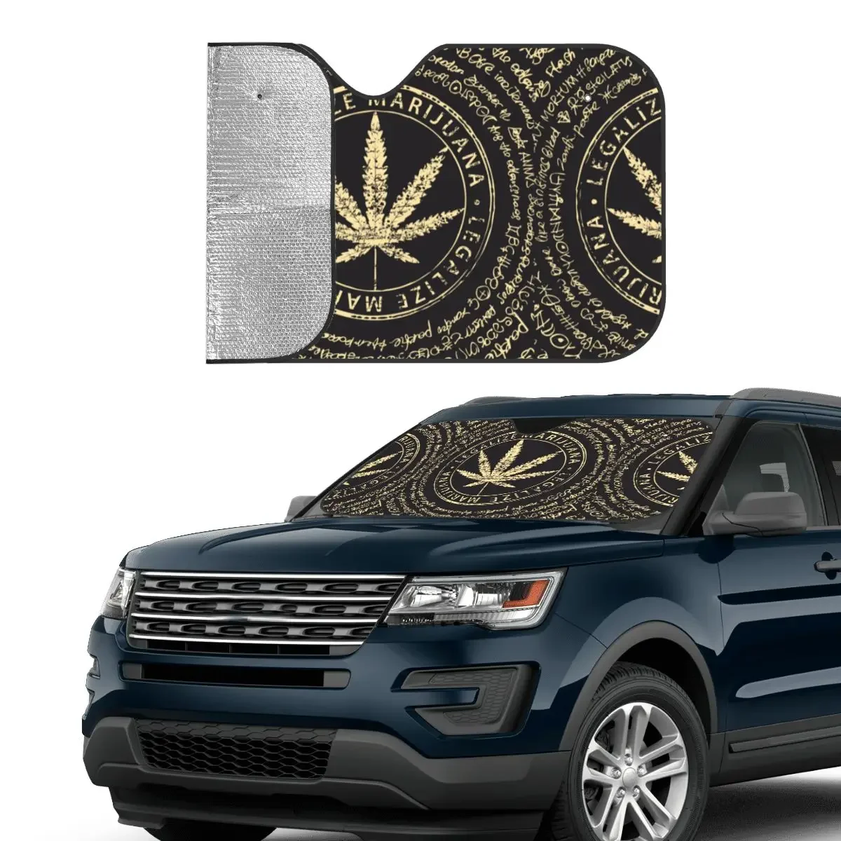 Cannabis Leaf Pattern Windshield Sunshade Marijuana Weed Fold-up Car Front Windshield 76x140cm Car Sunshade Sunscreen Curtain