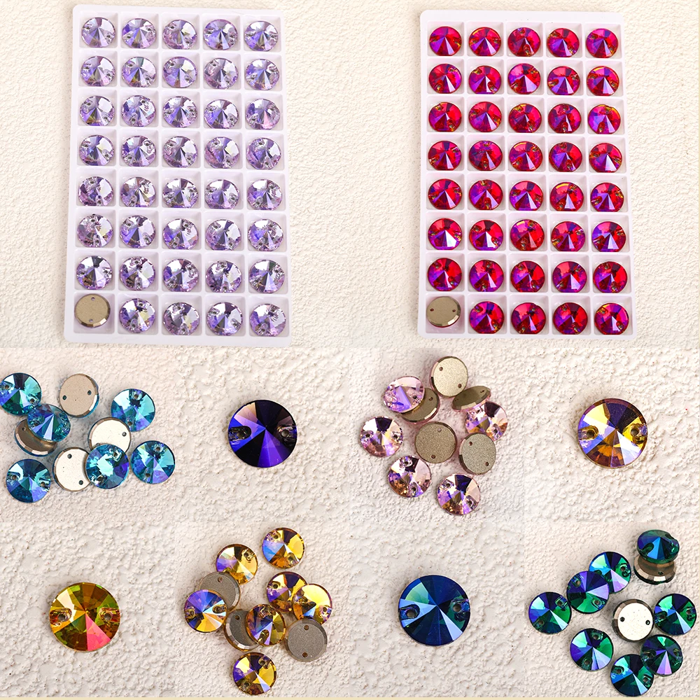 K9 Hochwertige Invertierte Kanten Bunte Funkelnde AB Glas Flachknöpfe Handgenähte Diamanten für Hochzeitskleider, Kleidung und Schuhdekoration