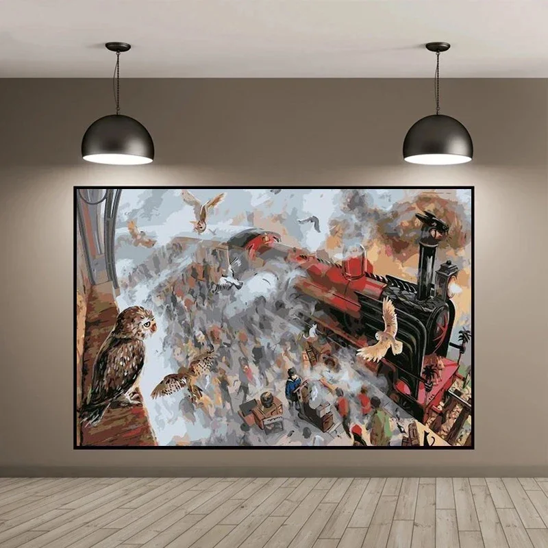 Retro Nostalgic Magic Steam Train Vintage Vehicle Landscape Poster Canvas Painting Wall Art Pictures Home Interior Decor Gift