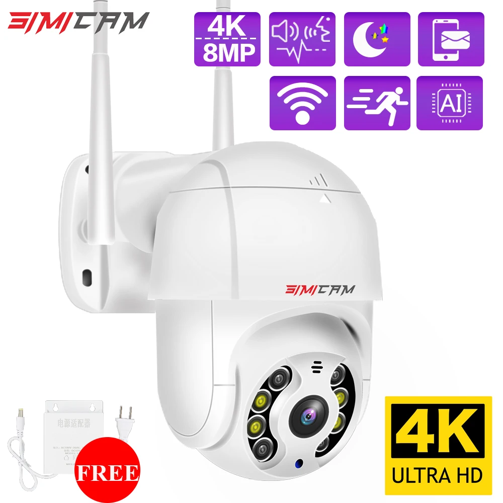 

SIMICAM 4K PTZ IP WIFI Security Camera Color Night Vision With Two Way Audio Smart 2MP 5MP 8MP Wireless IP CCTV Pan Tilt 4XZoom