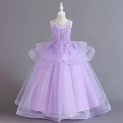 8 10 12 14 15 16 Years Teens Girls Elegant Luxury Party Flower Princess Dress Child Wedding Ceremony Evening Long Lilac Clothes