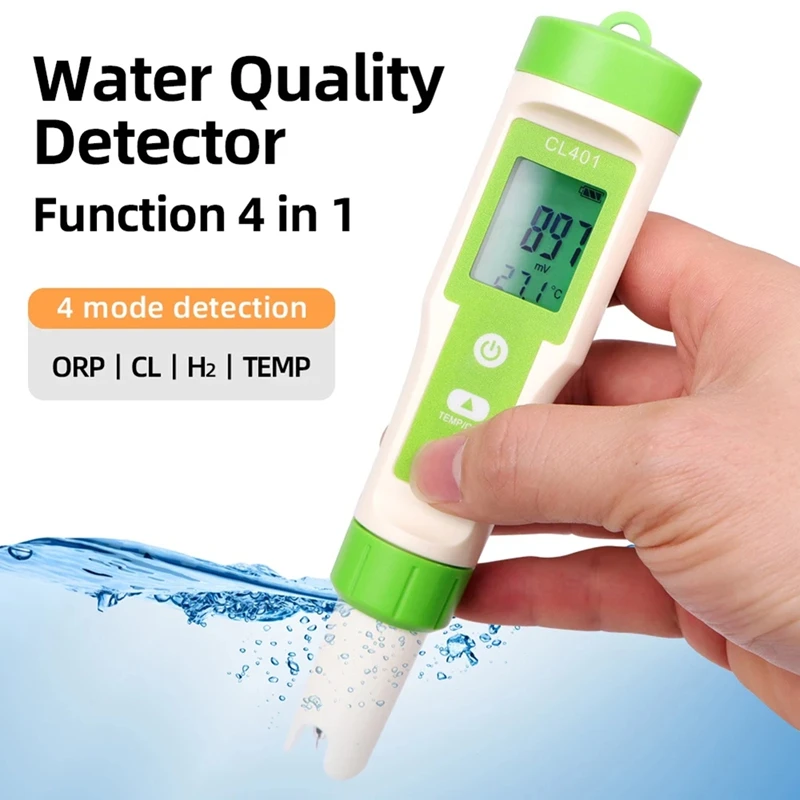 A81M New 4-In-1 Water Quality Detector ORP Temperature Chlorine H2 CL Swimming Pool Hydroponic Aquariums Quality Tester