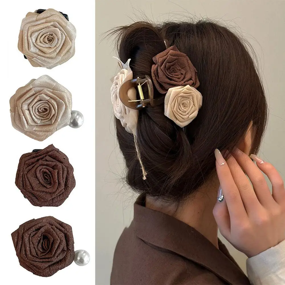 Vintage Murad Dried Roses Flower Hair Claw Clip Large Fashion Women's Shark Clips Headdress for Women Girls