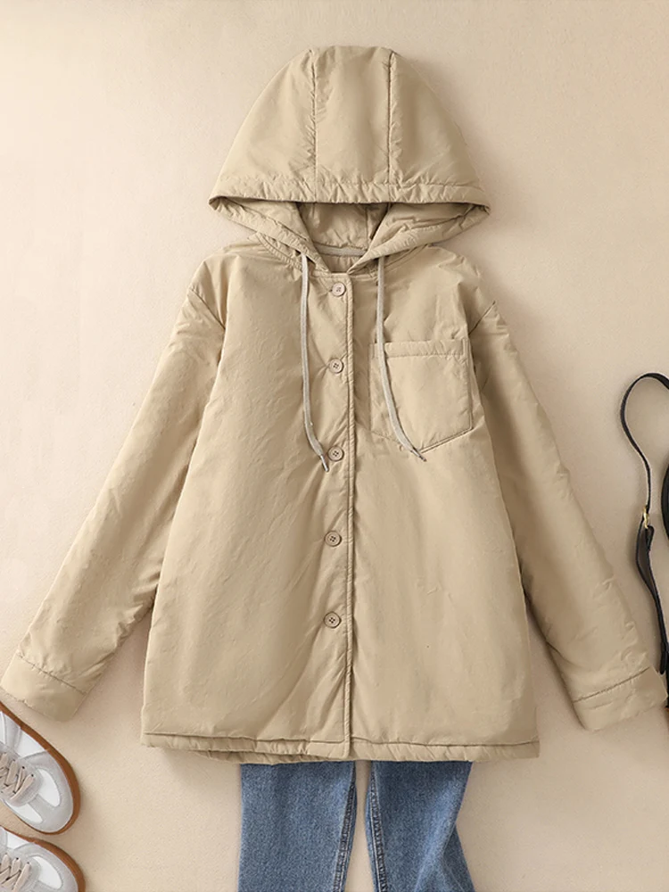 Hooded Short Parkas 2024 New Autumn Winter Women Hoodies Minimalist Solid Casual Loose Quilted Jackets Windproof Outerwear Coat