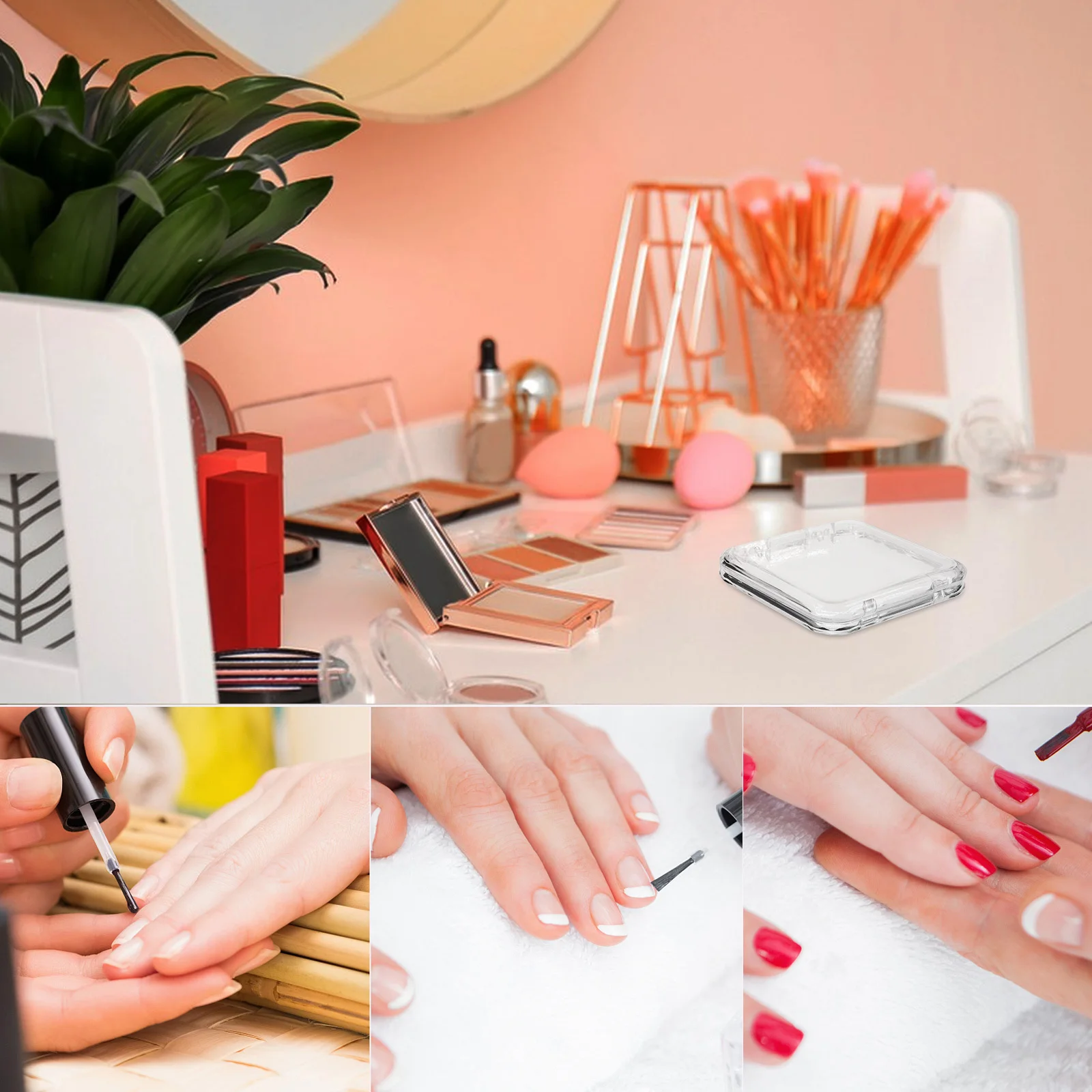 10Pcs Clear Press on Nail Case Transparent Small Square Storage Box for Manicure Coins Stamps Badges Organizer