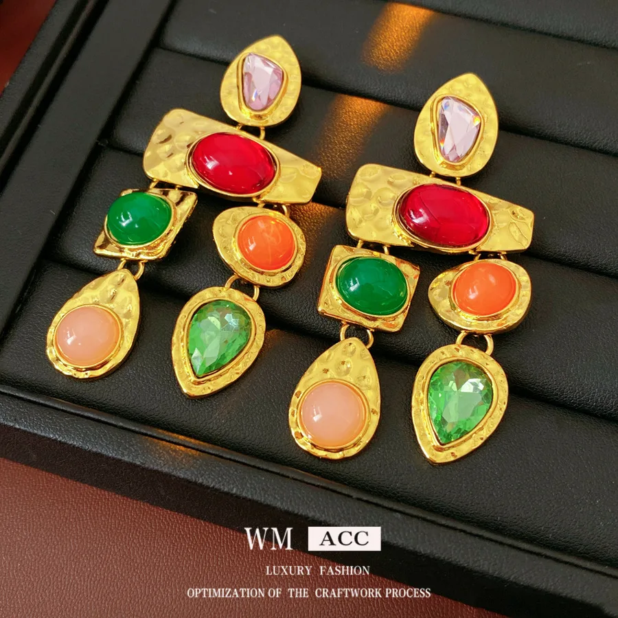 

New Bohemian Vintage Diamond-set drop earring with tassel Hanging Pearls Fine Rhinestone Jewelry Accessories For Women