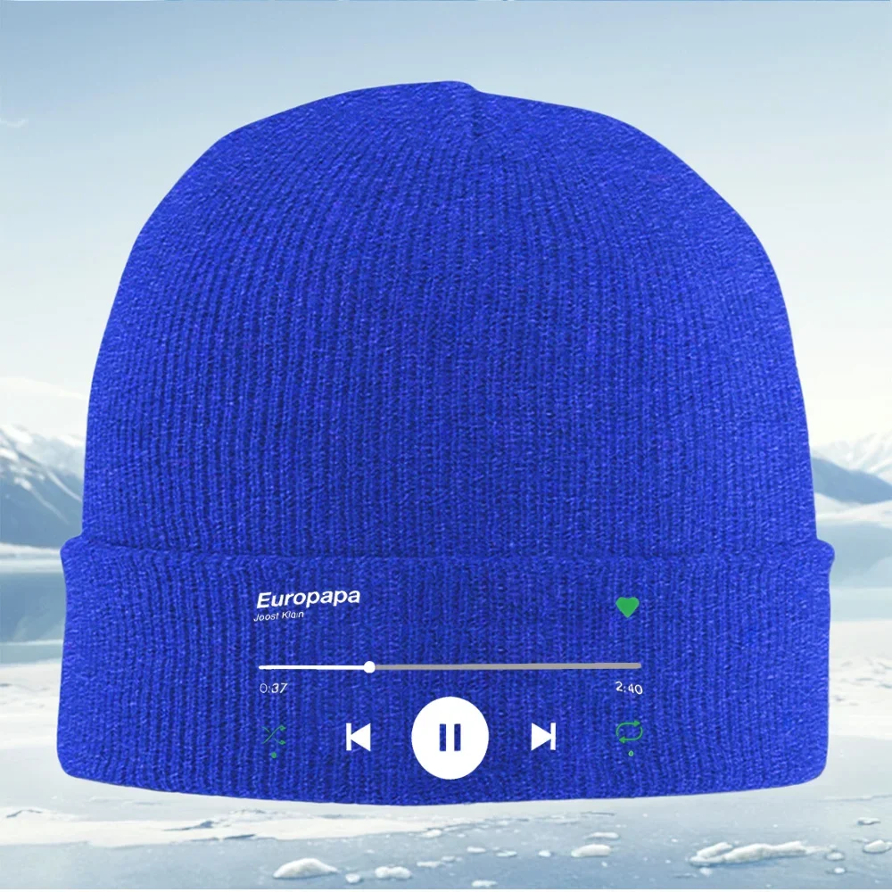 Botones de control de reproductor de música fondo negro Hombres Mujeres Gorro de punto unisex Gorro Jersey Gorro Invierno Térmic