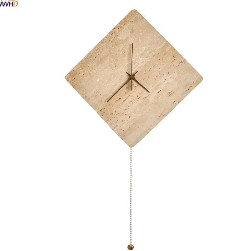 

IWHD Modern Nordic Decor LED Wall Lamps Indoor Bedroom Living Room Yellow Travertine Stone Clock Wabi Sabi Stair Light Arandela