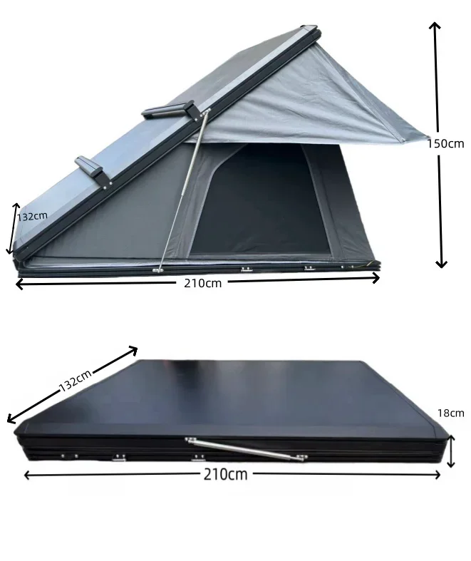 Factory 3-4 Person Triangle Camping Rooftop Tent Aluminum Top Roof Tent with Clamshell Hard Shell Rooftop Tents