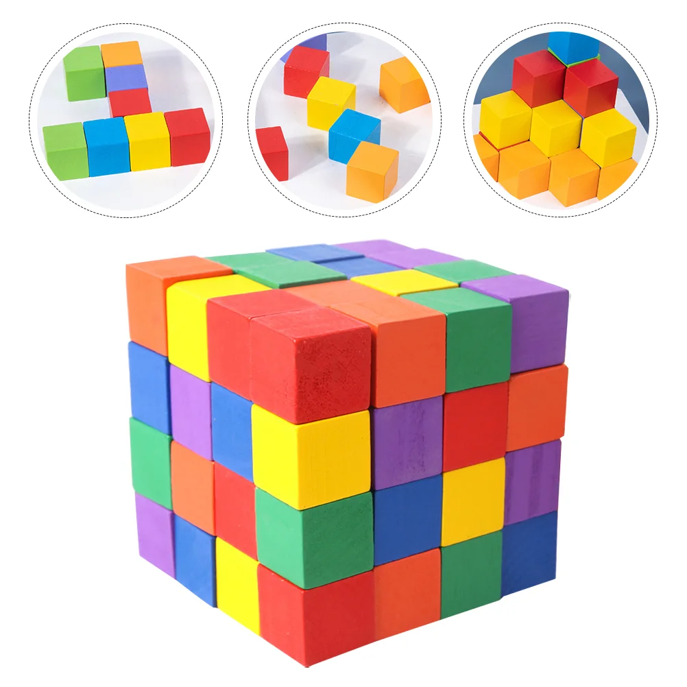 

60 Pcs Colored Building Blocks Wooden Cube Geometric Toy Child Educational Puzzle Intelligence Kids Funny Colorful Early