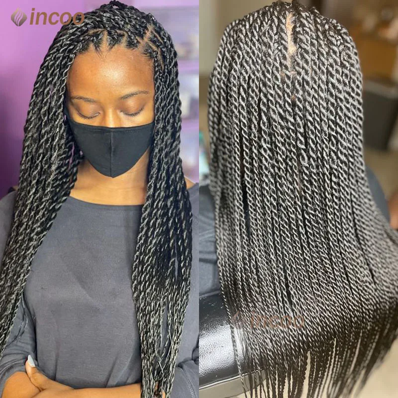 

26" Synthetic Full Lace Braided African Wig Box Braids Lace Front Wigs Knotless Braided Wigs For Women Senegalese Twist Wig