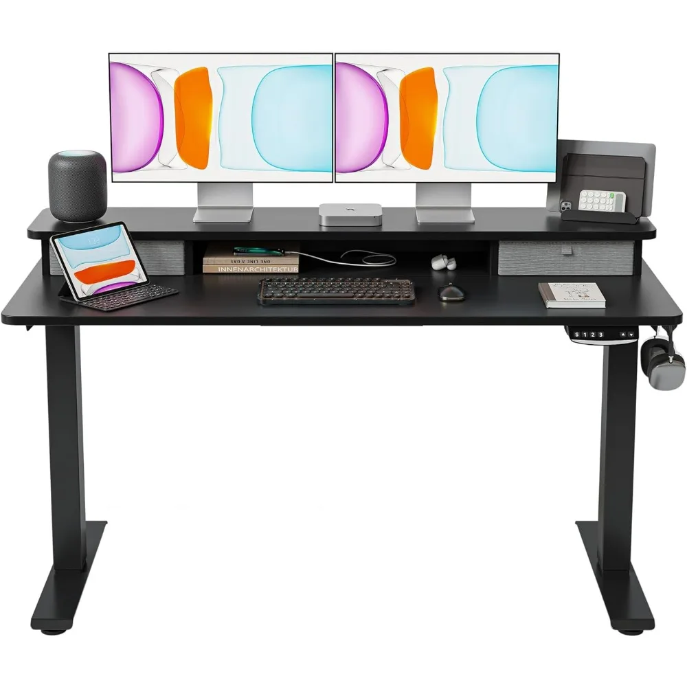 

55x24 Inch Electric Standing Desk with Double Drawers, Adjustable Height Stand Up Desk, Sit Stand Home Office Desk