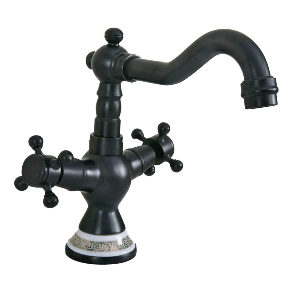 Basin Faucets Black Oil Rubbed Bronze Double Cross Handle Bathroom Sink Faucet Swivel Spout Bathbasin Vanity Mixer Taps Lnf649