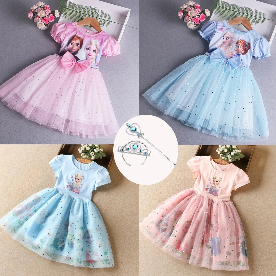 Disney Frozen Elsa Anna Princess Casual Children Dress Summer Girls Party Costume Kids Halloween Daily Kids Clothes