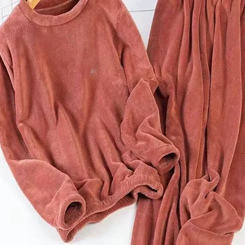 طقم ملابس نوم من الصوف المرجاني السميك للرجال والنساء، ملابس...