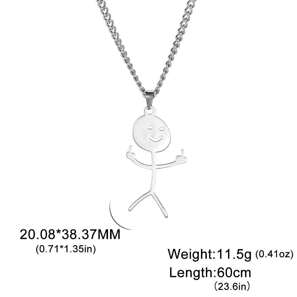 COOLTIME Stickman Anhänger Halskette für Männer Frauen Edelstahl Mittelfinger Geste Kette Halskette Schmuck Geschenk – Detail 2