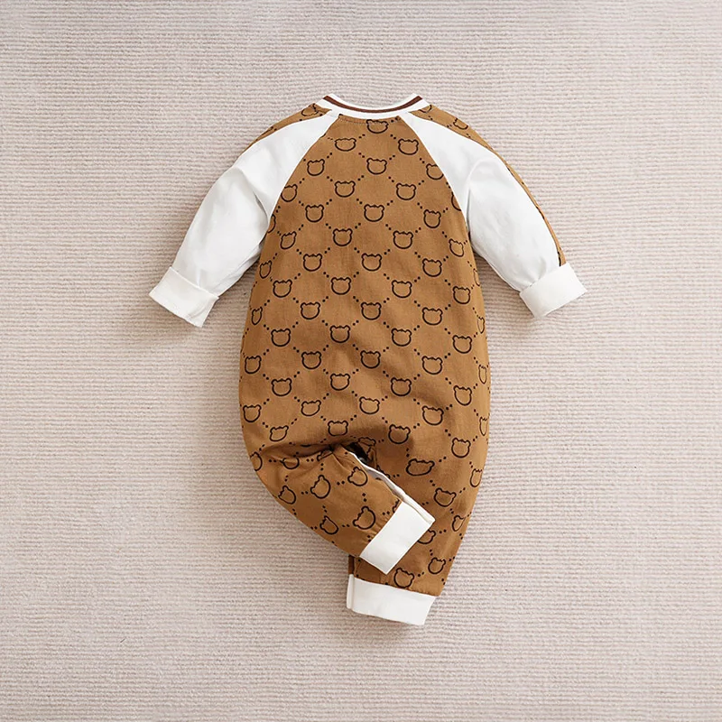 Newborn Boy AndGirl Jumpsuit Baby Clothing Cute Cartoon Splicing Contrasting Colors Bear Spring And Autumn Long Sleeved Jumpsuit