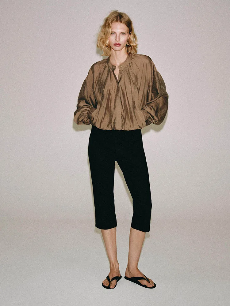 Fashionable Long Sleeve round Neck Drapey Shirt Jacket Women's Versatile Outerwear Short Style Autumn New Arrival 2026