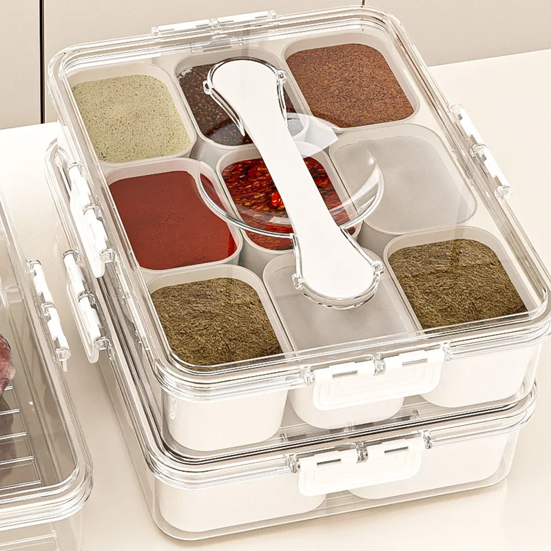 Refrigerator Storage Box 4/9 Grid Food Transparent Meat Vegetable Fruit Storage Box Fridge Seasoning Onion Ginger  Storage Box