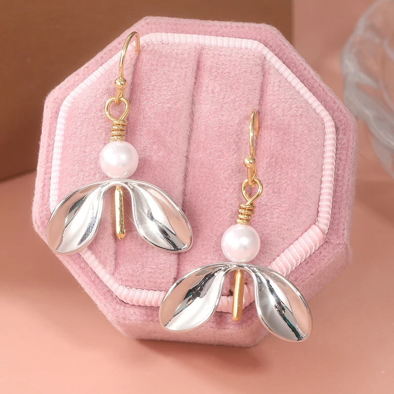 Faux Pearl Dangle Earrings Hand Design Dangle Earrings Retro Goth Style Copper Jewelry Creative Female Ear Ornaments