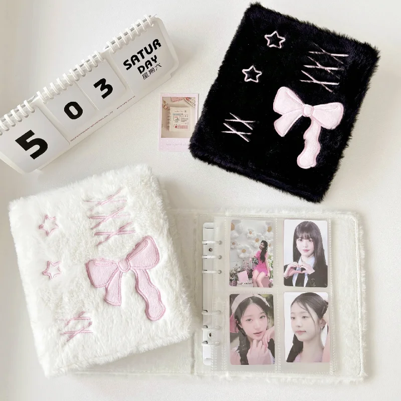 

Korea Style A6 Binder Photo Album Cover Plush Bow Protector Case Kpop Idol Photo Collect Card Holder Book School Stationery